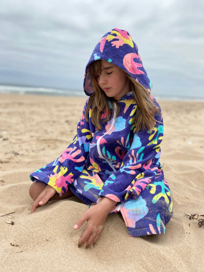 kids zip-up hooded towel hoodie robe on beach