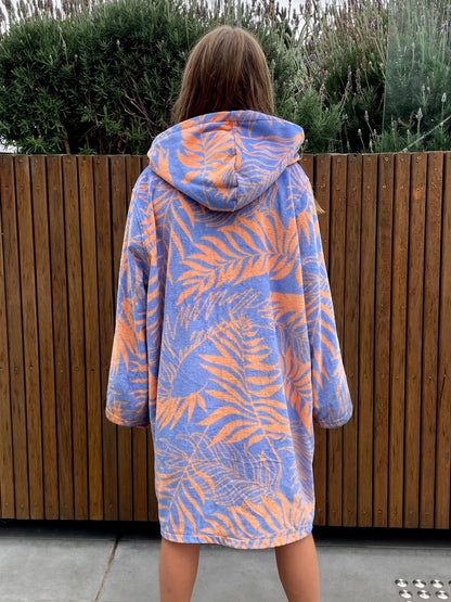 Kids zip-up hooded towel robe tropical print